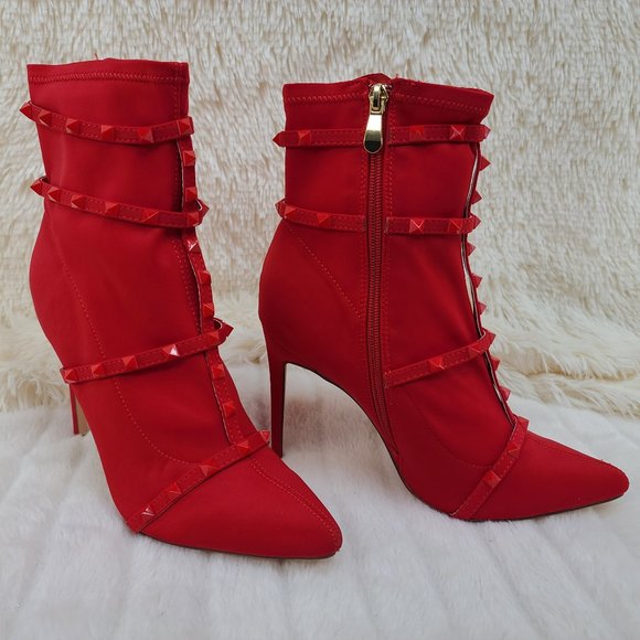 Billie by So Me  Studded 4" Ankle Bootie Red - Picture 4 of 7